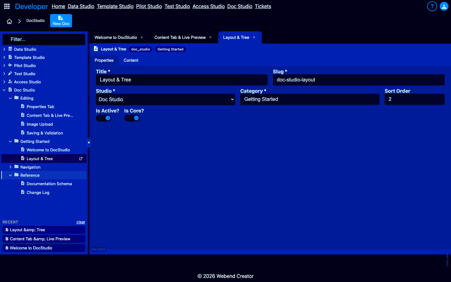 Multiple docs open as tabs