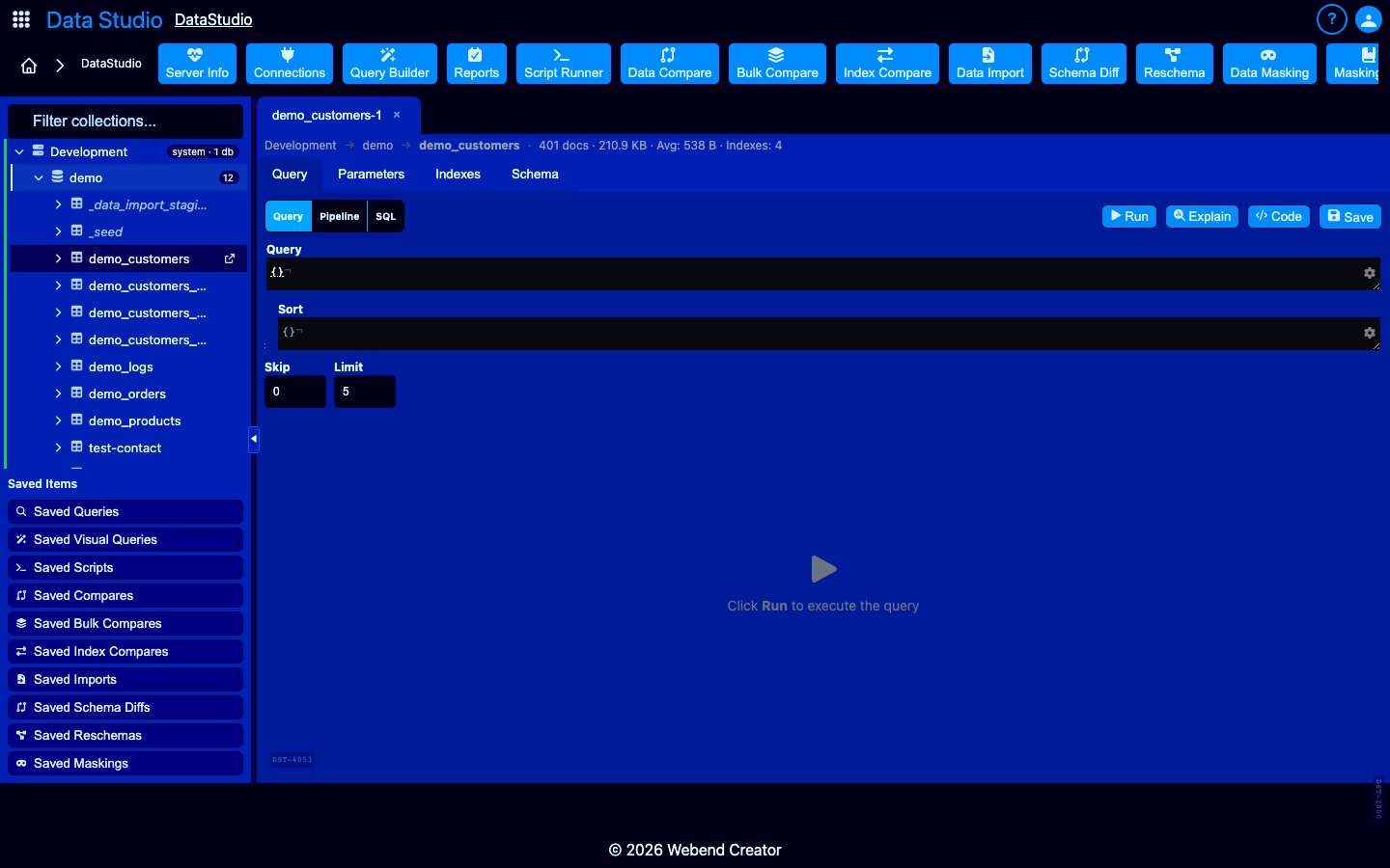 Query tab with editor + results