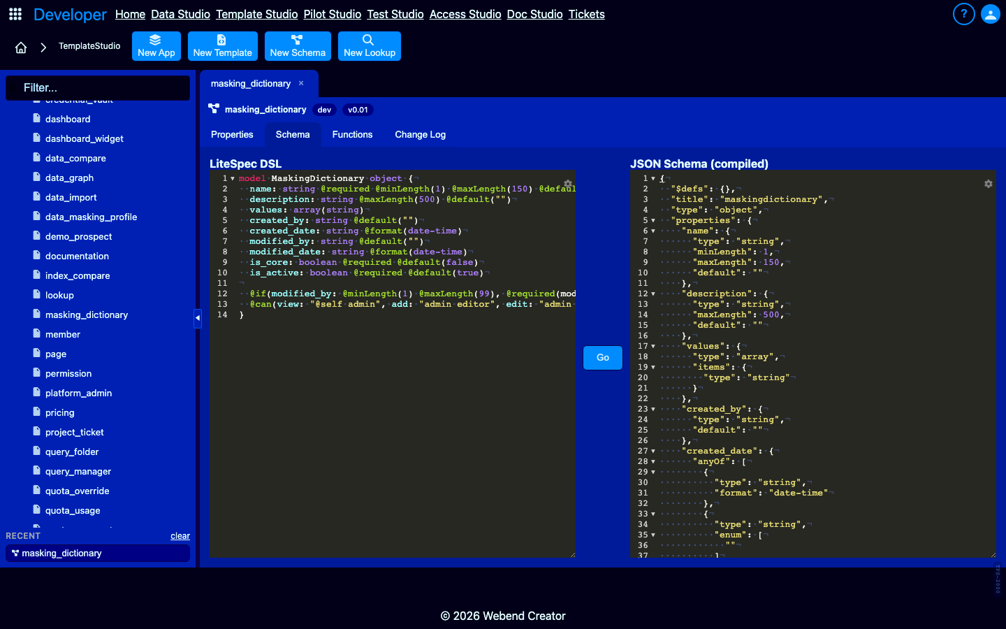 LiteSpec schema editor
